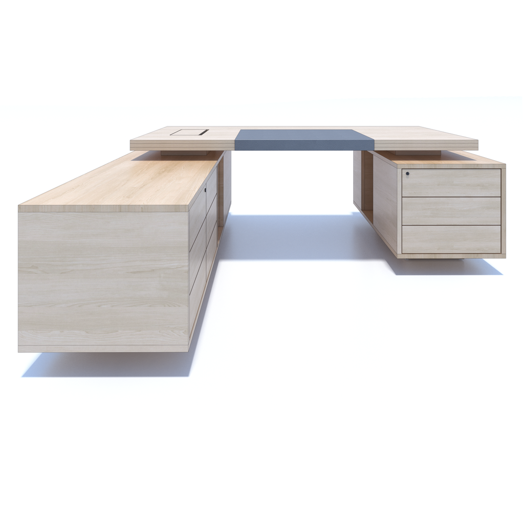 Woody - Desk with Support Credenza and Pedestal