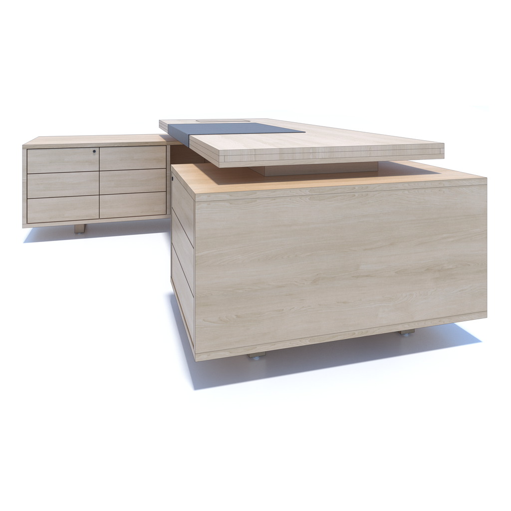 Woody - Desk with Support Credenza and Pedestal